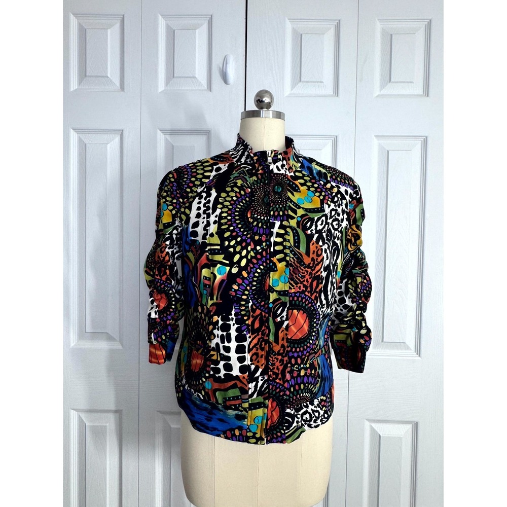 Vintage Erin London Jacket Women's Petite Medium Abstract Graphic Print Full Zip - Picture 1 of 8